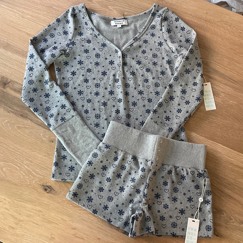 Frankie’s Bikinis Thermal Waffle Pajama Short Set